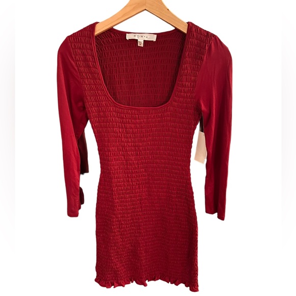 Rowa Red Smocked Long Sleeve Mini Dress Size M - Picture 2 of 3